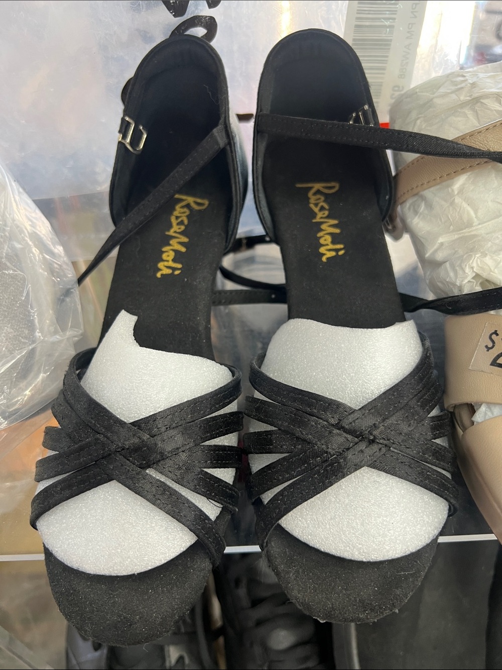 Black Strappy Suede Heeled Sandals for Women